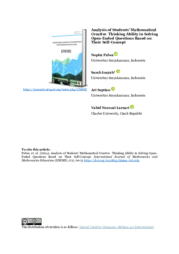 (PDF) Analysis of Students' Mathematical Creative Thinking Ability in ...