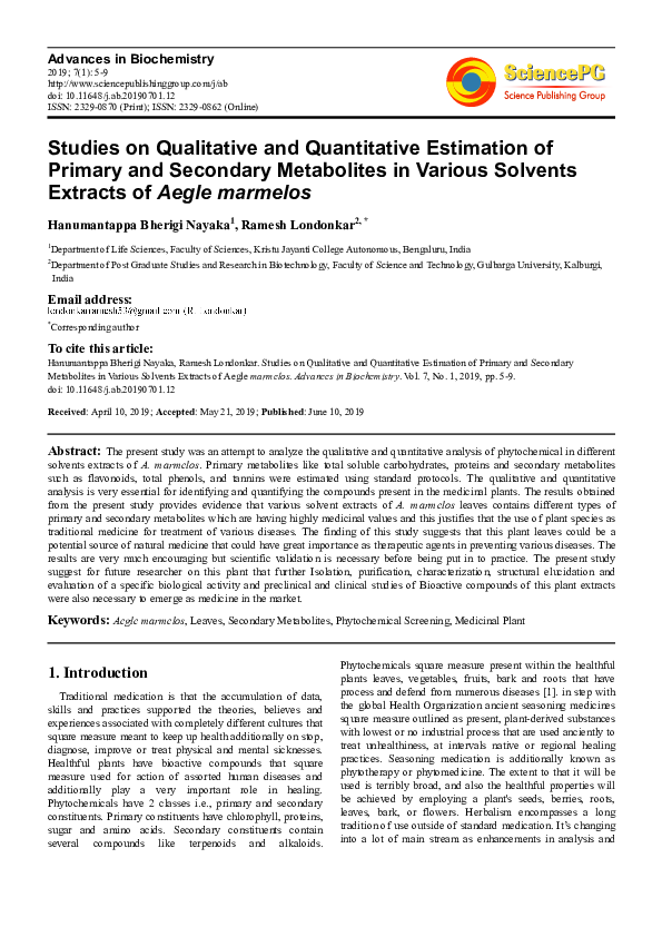 (PDF) Studies on Qualitative and Quantitative Estimation of Primary and ...