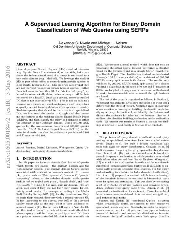 (PDF) A Supervised Learning Algorithm for Binary Domain Classification ...