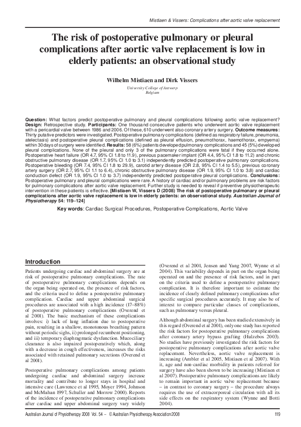 (PDF) The risk of postoperative pulmonary or pleural complications ...