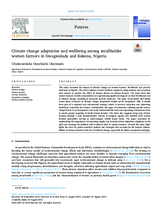 (PDF) Climate change adaptation and wellbeing among smallholder women ...