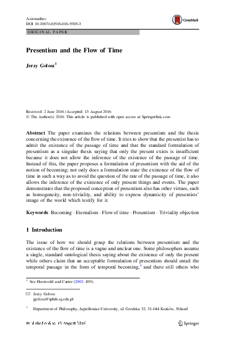(PDF) Presentism and the Flow of Time