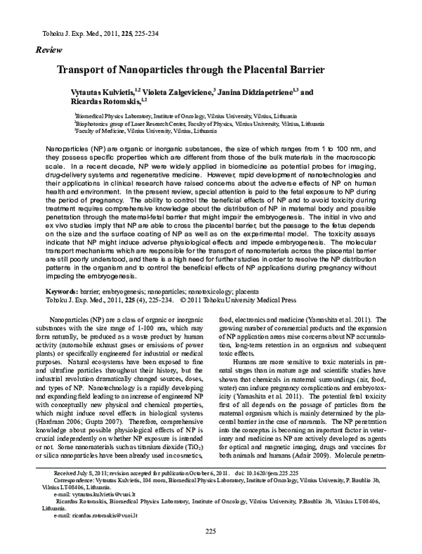 (PDF) Transport of Nanoparticles through the Placental Barrier
