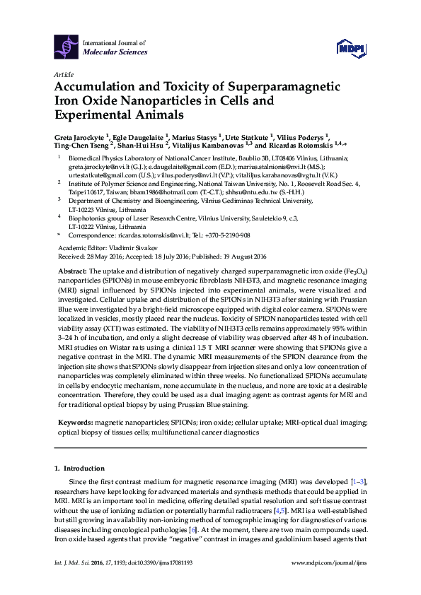 (PDF) Accumulation and Toxicity of Superparamagnetic Iron Oxide ...