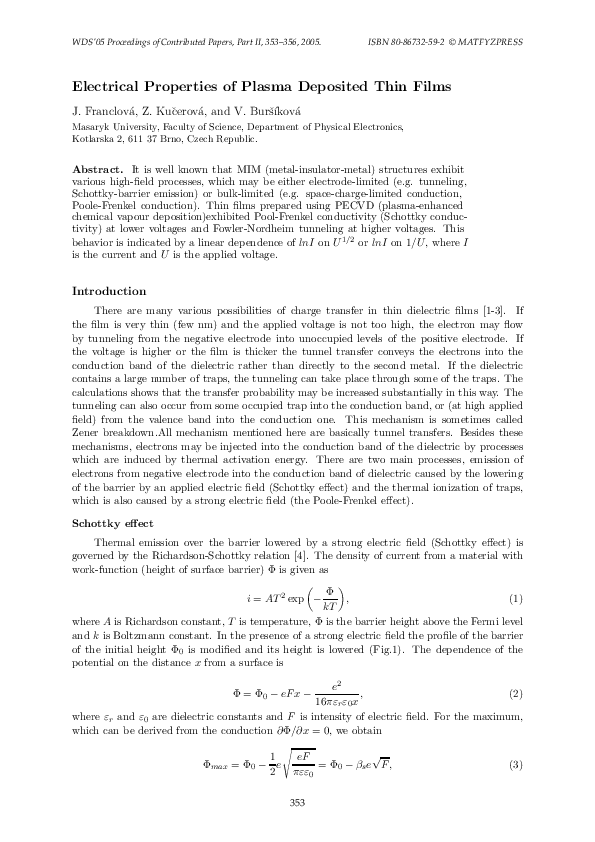 (PDF) Electrical Properties of Plasma Deposited Thin Films
