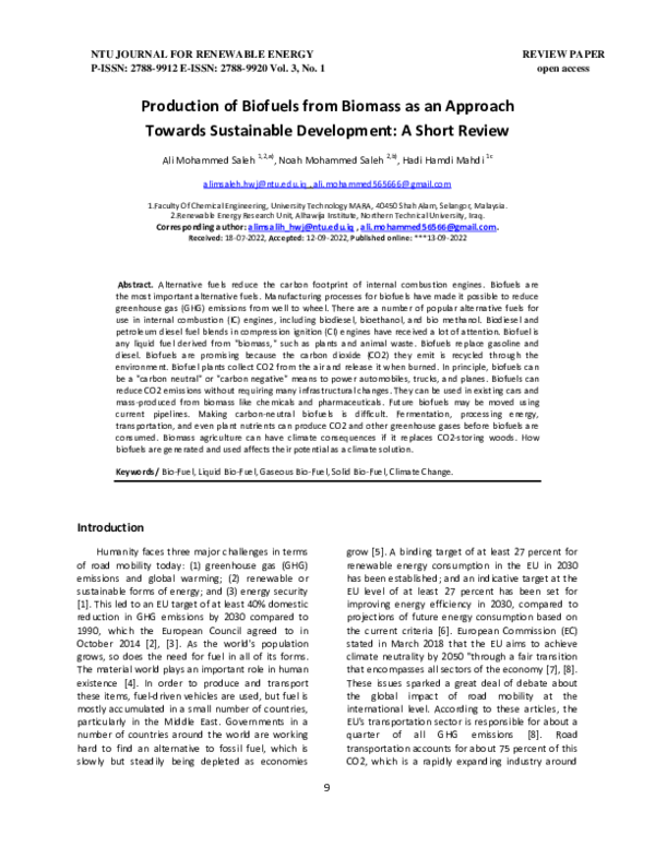(PDF) Production of Biofuels from Biomass as an Approach Towards ...
