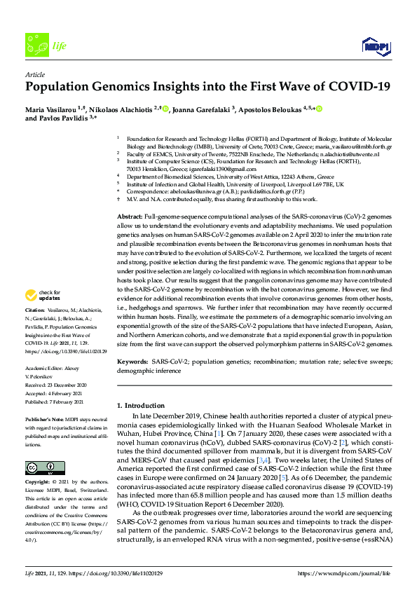 (PDF) Population Genomics Insights into the First Wave of COVID-19