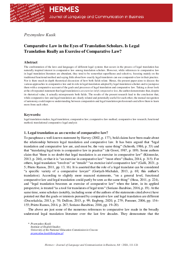 (PDF) Comparative Law in the Eyes of Translation Scholars. Is Legal ...
