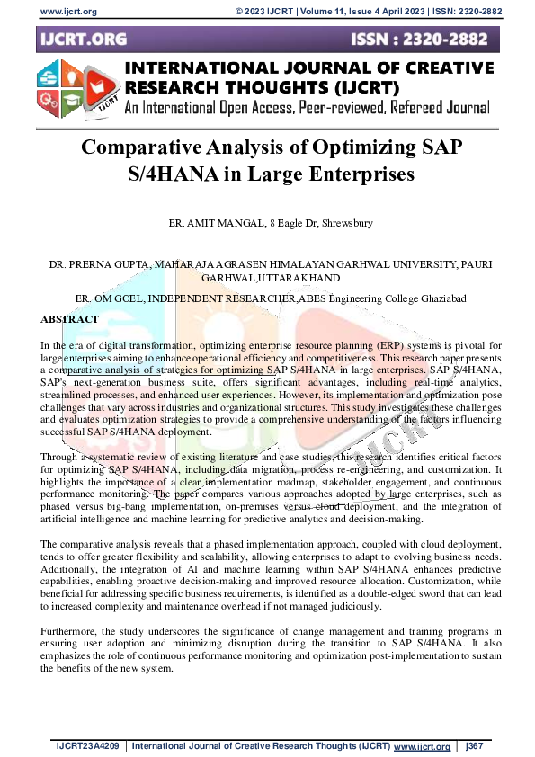 (PDF) Comparative Analysis of Optimizing SAP S/4HANA in Large Enterprises