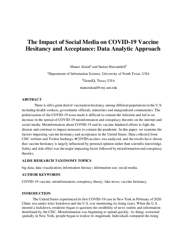 (PDF) The Impact of Social Media on COVID-19 Vaccine Hesitancy and ...