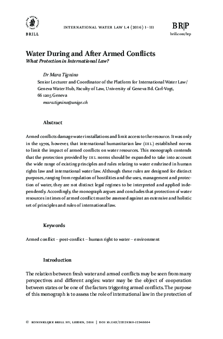 (PDF) Water During and After Armed Conflicts : What Protection in ...