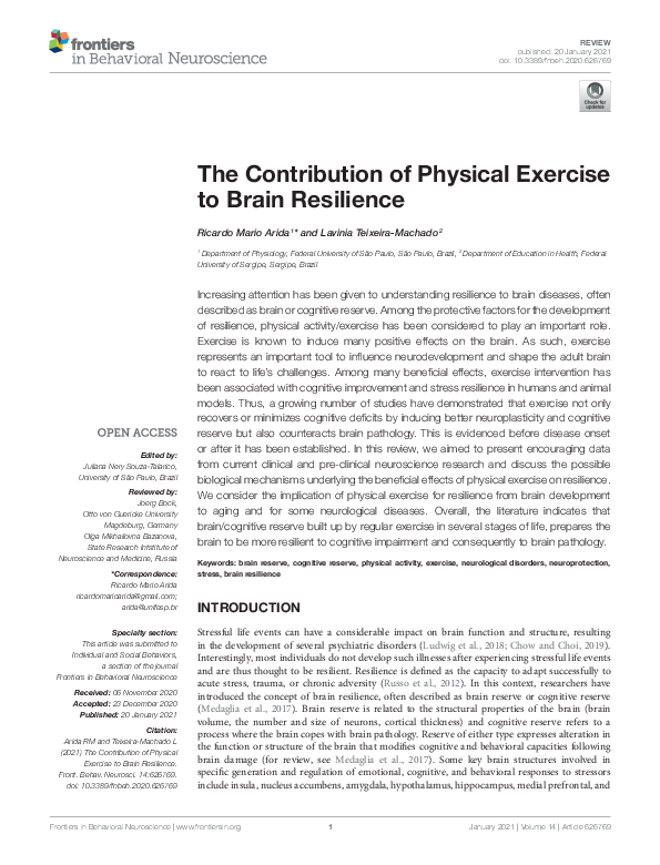 (PDF) The Contribution of Physical Exercise to Brain Resilience