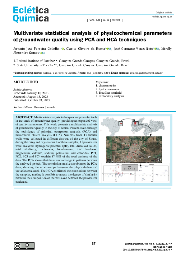 (PDF) Multivariate statistical analysis of physicochemical parameters ...