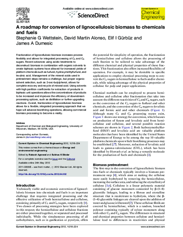 (PDF) A roadmap for conversion of lignocellulosic biomass to chemicals ...