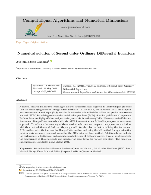 (PDF) Numerical solution of Second order Ordinary Differential Equations