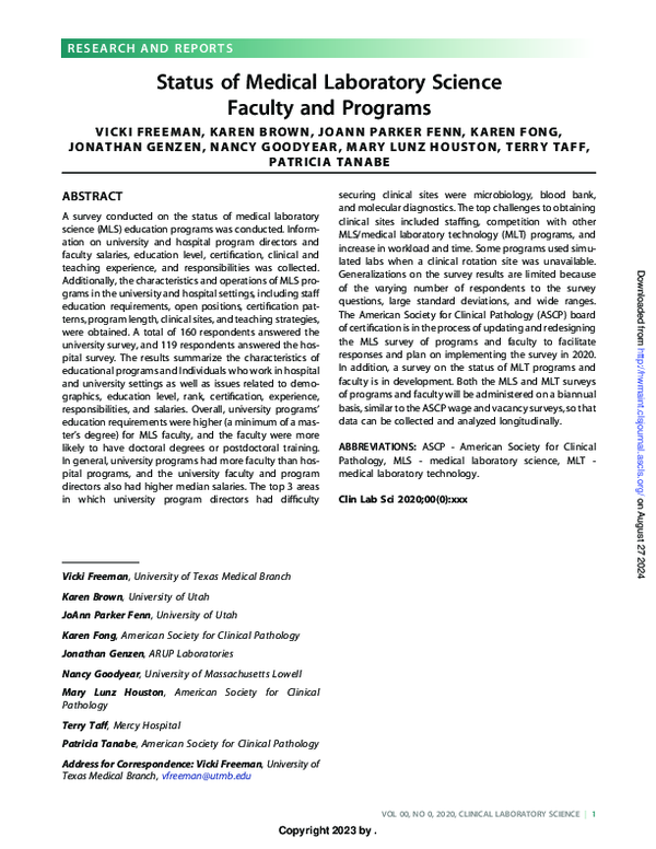 (PDF) Status of Medical Laboratory Science Faculty and Programs