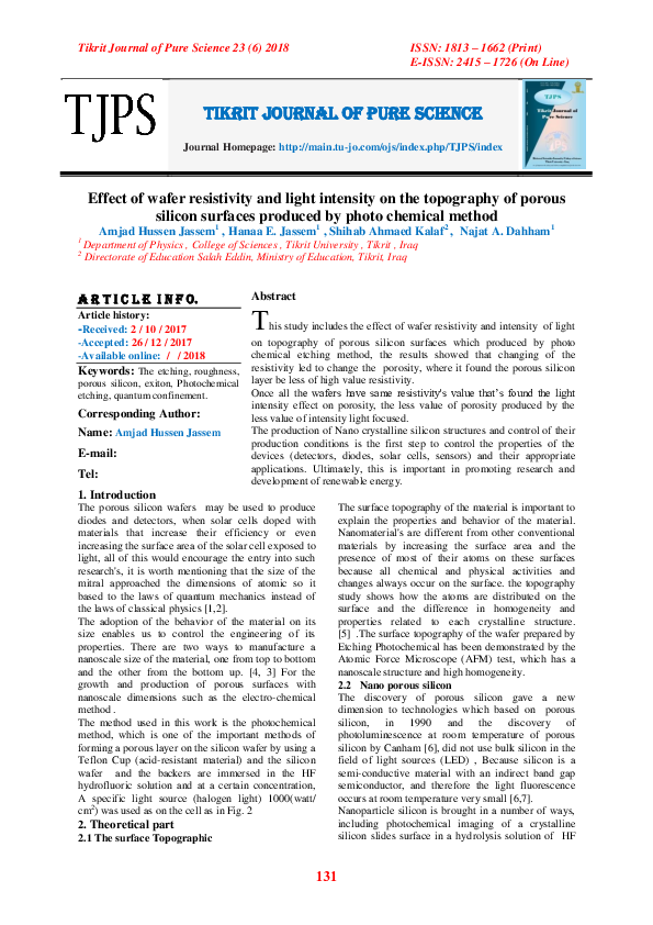 (PDF) Effect of wafer resistivity and light intensity on the topography ...