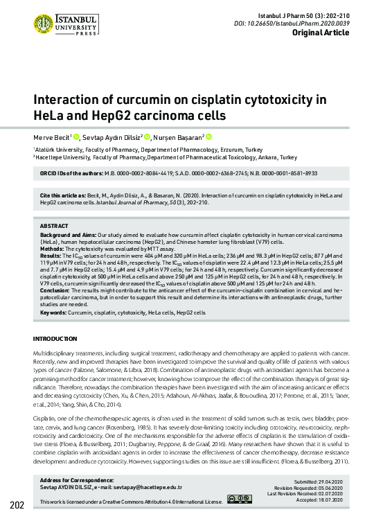 (PDF) Interaction of curcumin on cisplatin cytotoxicity in HeLa and ...