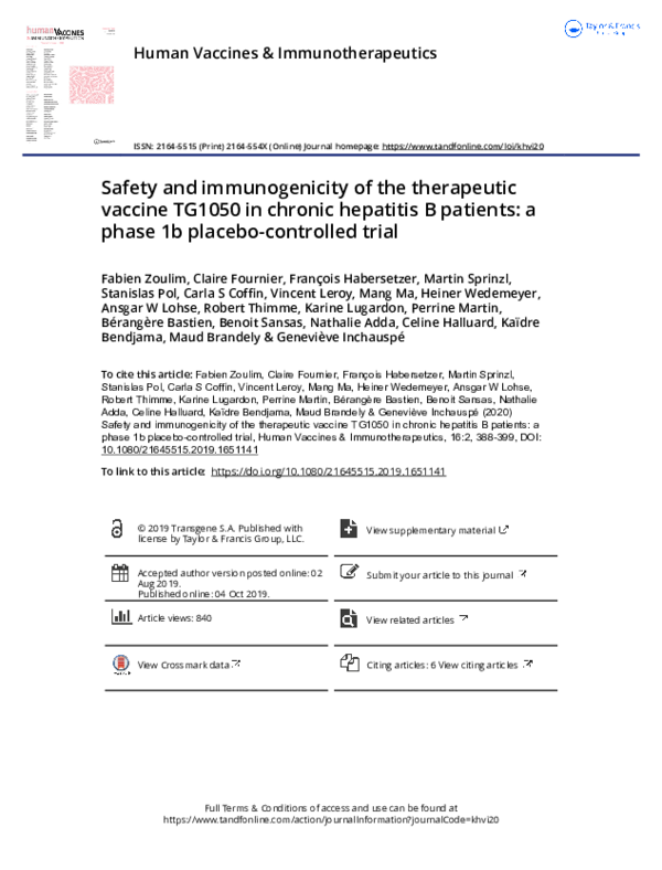 (PDF) Safety and immunogenicity of the therapeutic vaccine TG1050 in ...