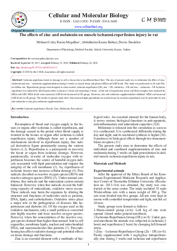 (PDF) The effects of zinc and melatonin on muscle ischaemi-reperfusion ...