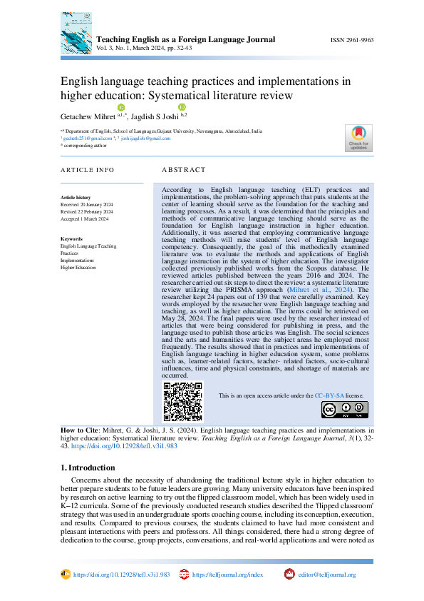 (PDF) English Language Teaching Practices and Implementations in Higher ...