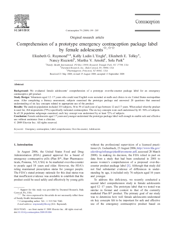 (PDF) Comprehension of a prototype emergency contraception package ...