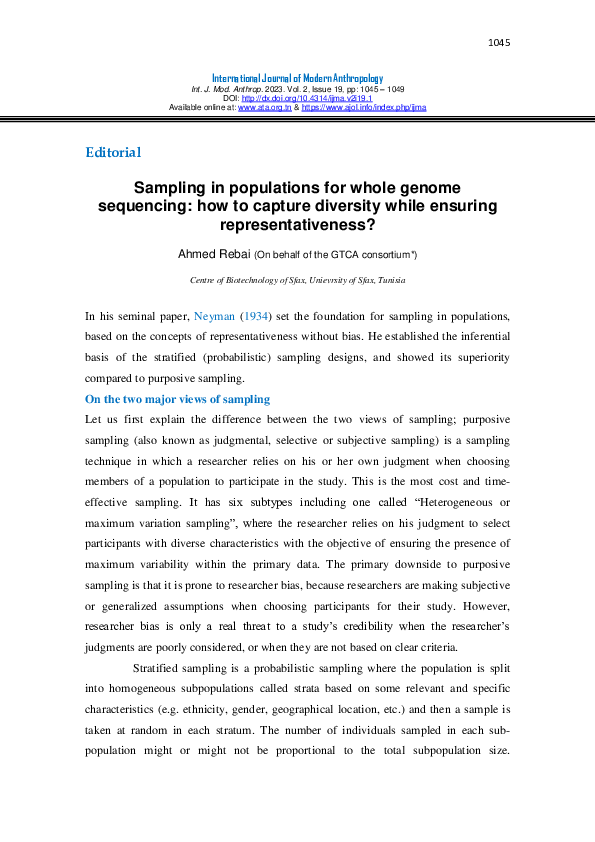 (PDF) Sampling in populations for whole genome sequencing: how to ...