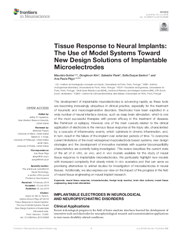 (PDF) Tissue Response to Neural Implants: The Use of Model Systems ...
