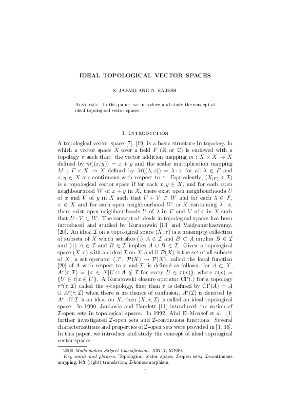(PDF) Ideal Topological Vector Spaces