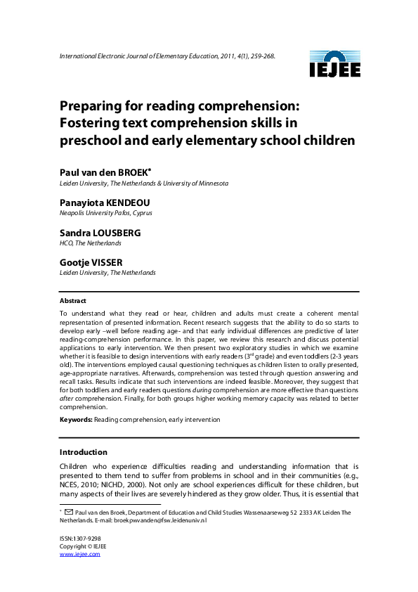 (PDF) Preparing for Reading Comprehension: Fostering Text Comprehension ...