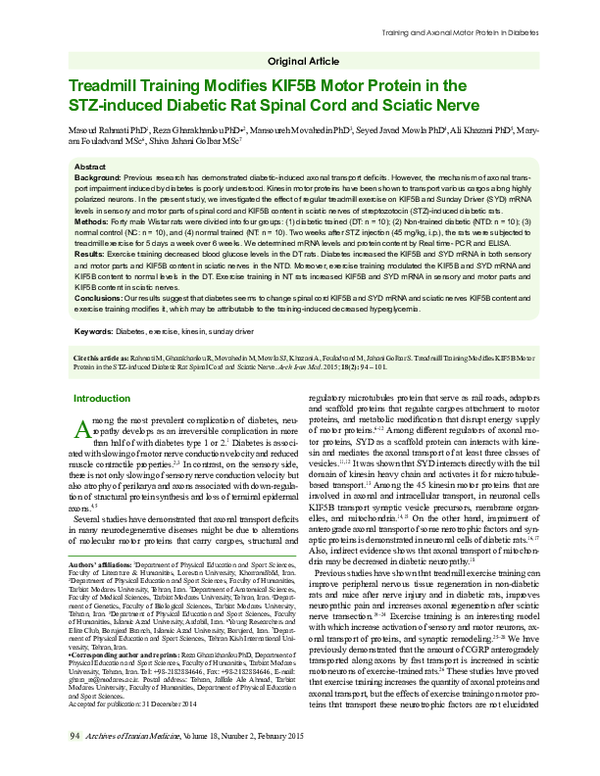 (PDF) Treadmill Training Modifies KIF5B Motor Protein in the STZ ...