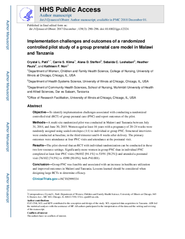 (PDF) Implementation challenges and outcomes of a randomized controlled ...