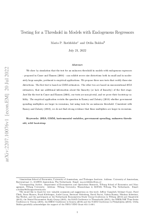 (PDF) Testing for a Threshold in Models with Endogenous Regressors