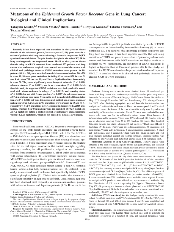 (PDF) Mutations of the Epidermal Growth Factor Receptor Gene in Lung Cancer