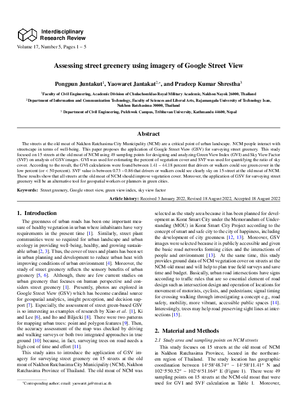 (PDF) Assessing street greenery using imagery of Google Street View