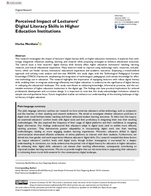 (PDF) Perceived Impact of Lecturers' Digital Literacy Skills in Higher ...