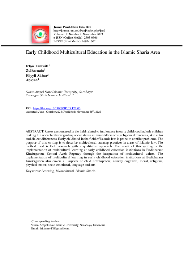 (PDF) Early Childhood Multicultural Education in the Islamic Sharia Area