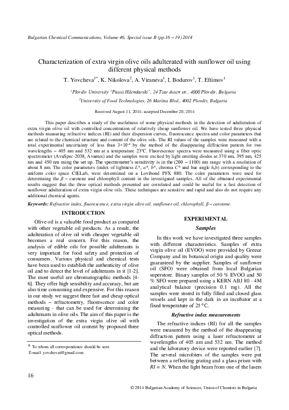 (PDF) Characterization of extra virgin olive oils adulterated with ...