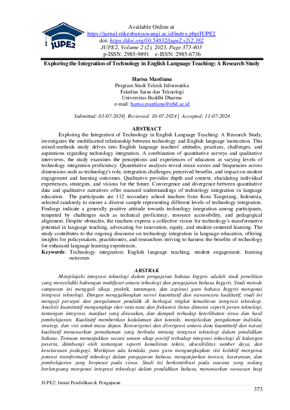 Pdf Exploring The Integration Of Technology In English Language