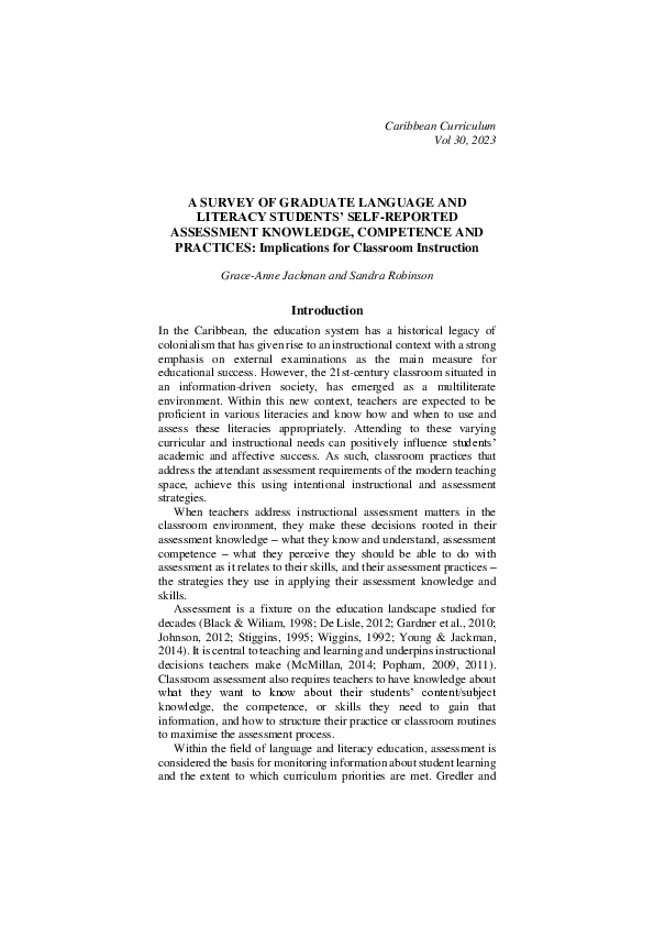 (PDF) A SURVEY OF GRADUATE LANGUAGE AND LITERACY STUDENTS' SELF ...
