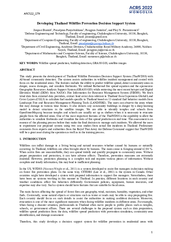 (PDF) Developing Thailand Wildfire Prevention Decision Support System