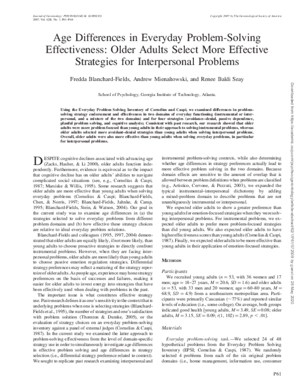 (PDF) Age Differences in Everyday Problem-Solving Effectiveness: Older ...