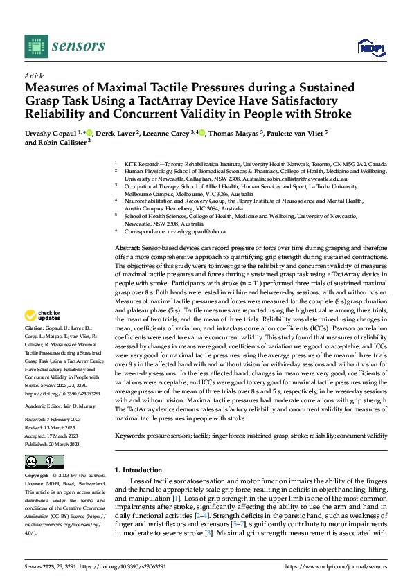 (PDF) Measures of Maximal Tactile Pressures during a Sustained Grasp ...
