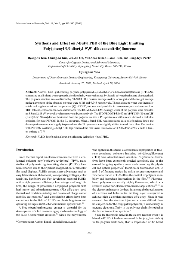 (PDF) Synthesis and effect ont-butyl pbd of the blue light emitting ...