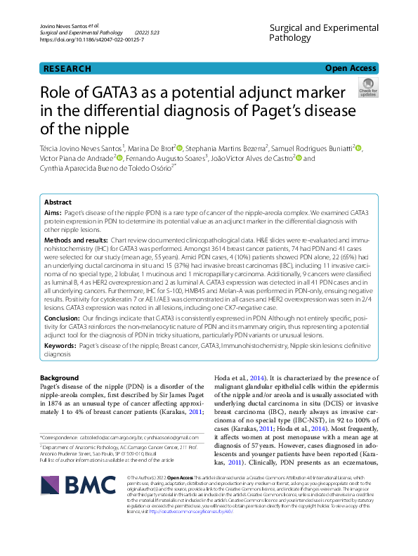 (PDF) Role of GATA3 as a potential adjunct marker in the differential ...