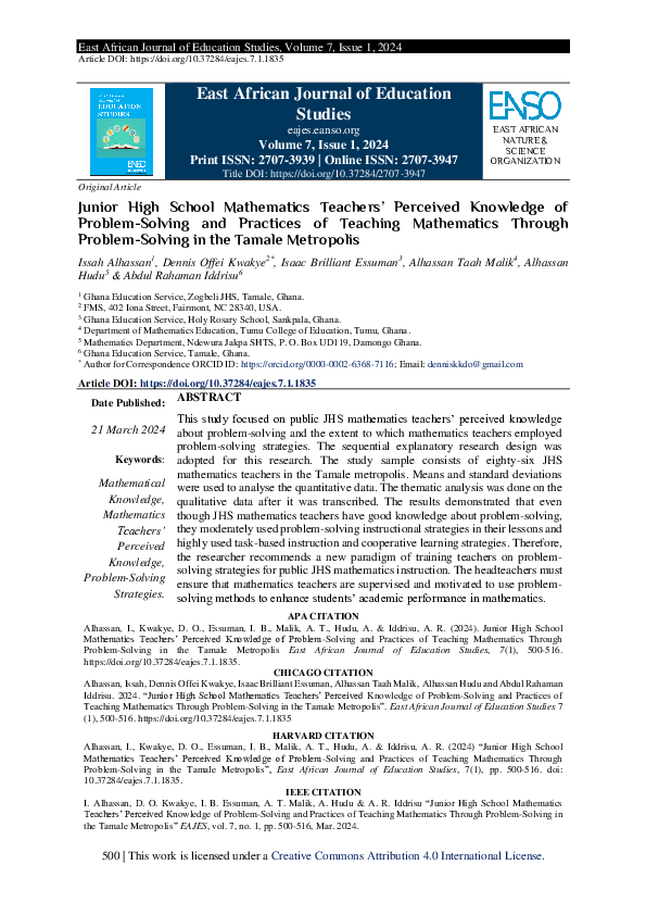 (PDF) Junior High School Mathematics Teachers’ Perceived Knowledge of ...