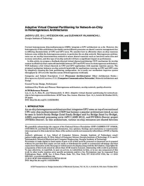 (PDF) Adaptive virtual channel partitioning for network-on-chip in ...