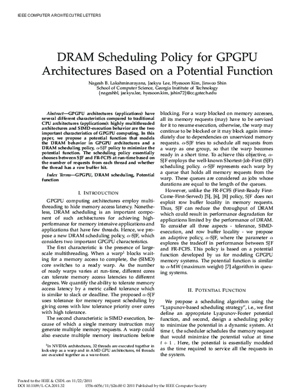 (PDF) DRAM Scheduling Policy for GPGPU Architectures Based on a ...
