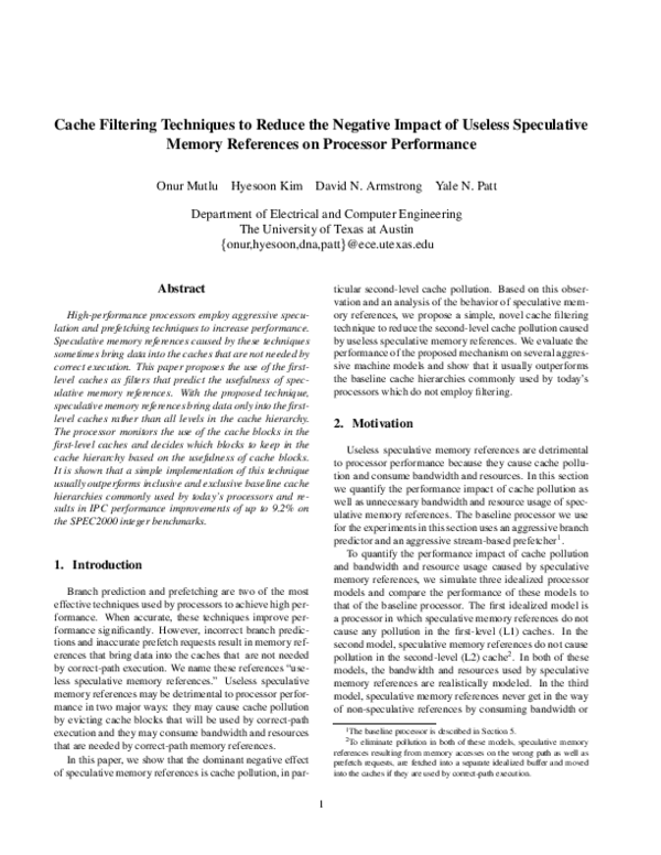 (PDF) Cache Filtering Techniques to Reduce the Negative Impact of ...