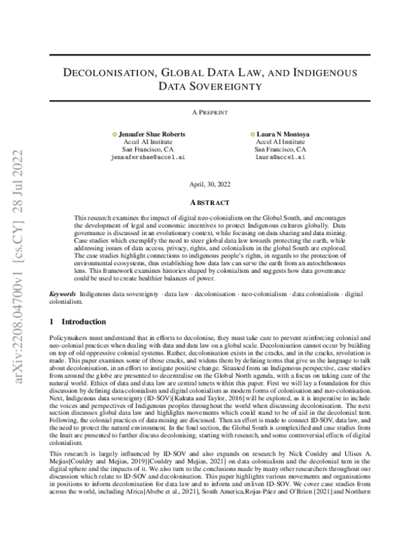 (PDF) Decolonisation, Global Data Law, and Indigenous Data Sovereignty
